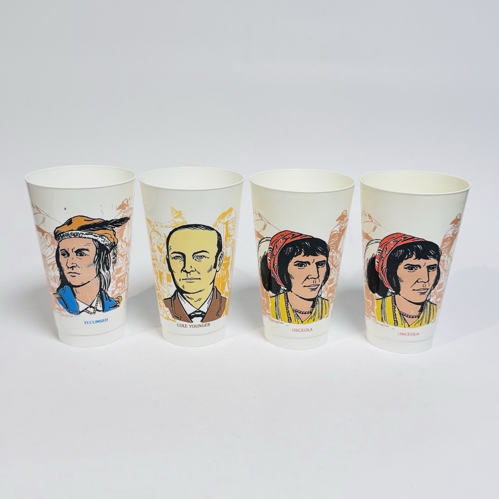 Vintage 70's 7-Eleven Historical Figures Cups Tecumseh Osceola Cole Younger